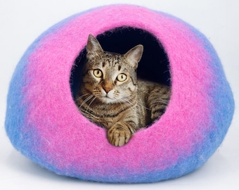 Grotte de chat dégradé dans plusieurs modèles, cocon de maison de chat dégradé, lit pour animaux de compagnie fait à la main