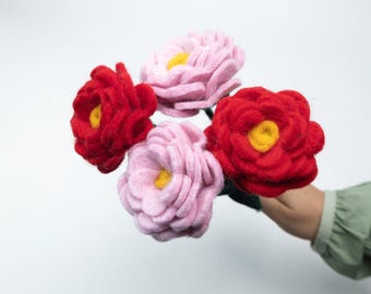 Fiori di ranuncolo in feltro fatti a mano da 30 cm, all'ingrosso / Bouquet di fiori in feltro personalizzato / Singolo stelo artificiale / Regali fai da te per accessori fotografici