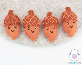 10 Pieces | 7cm Felt Mini Acorn | Hand Felted  | Cute Smiley Mini Acorn | Felted Oak Nut | Fair Trade |100% Wool and Handmade| FREE SHIPPING