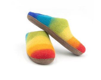 Beautiful Rainbow Wool Felt Slippers Best Housewarming Gifts for Men and Women