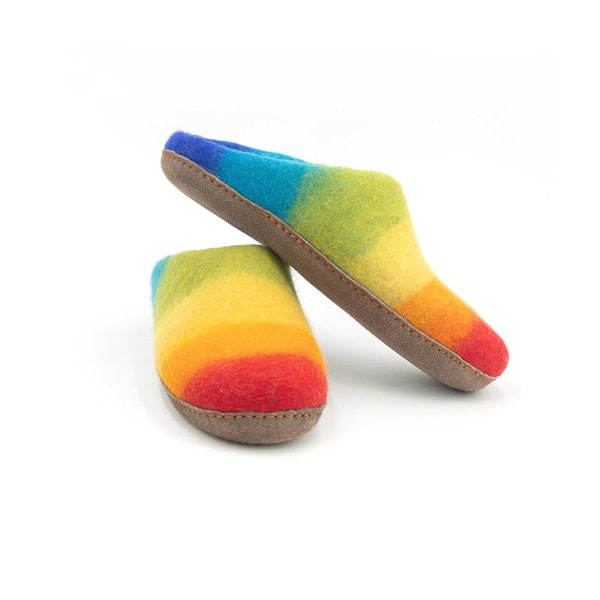 Beautiful Rainbow Wool Felt Slippers Best Housewarming Gifts for Men and Women