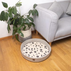 Grey Wool Felt Round Dog Bed for Small to Medium-Sized Dogs | Washable and Unique |  Cozy and Fun Dog Bed | Gifts for New Puppy