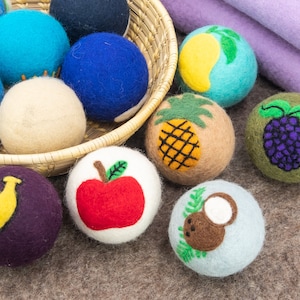 8cm Tropical Fruit Design Wolle Trockner Bälle Handmade | 6 Stück Packung: Fair Trade und Ethisch Handgemacht