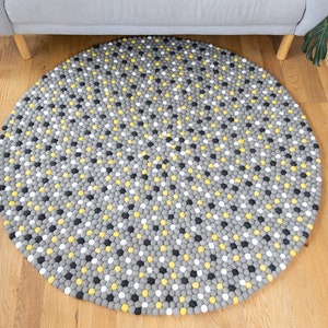 Handcrafted Round Wool Felt Ball Rug | Pom Pom Rugs for Living Room, Bedroom, Nursery | Handmade Wool Circle Rug