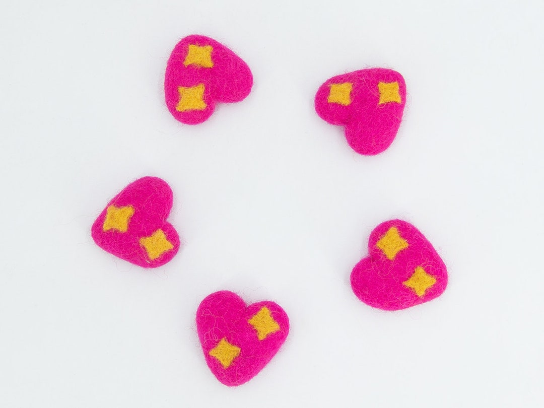 50 Pcs Pink Felt Hearts Pink Heart Beads Needle Felted Etsy