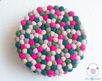 Colorful Wool Pom Pom Trivet | Handmade Felt Coaster