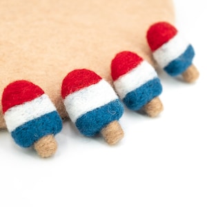 15 Pieces Needle Felt Popsicles With Patriotic Design, 4th Of July Felt Ice-cream Decor, Patriotic Deign Popsicle: Fair Trade And Handmade