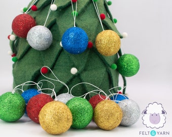 5cm Glitter Wool Felt Ball Christmas Ornaments - 5pcs/Pack