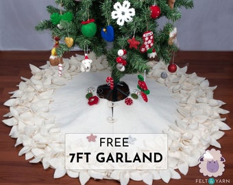 Wool Felt Floral Christmas Tree Skirt - 3 Sizes