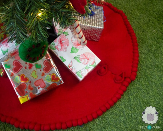 Jupe De Sapin De Noël Santa's Best – Rouge, Taille M, Vintage, Avec Pompons