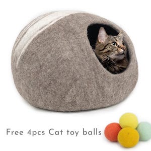 50cm Felt Natural Cat Bed, Wool Cat House Cocoon, Handmade Cat House: Fair Trade