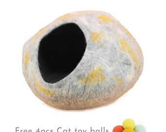 50cm Wool Felt Spotted Cat Bed House, Wool Handmade Cat Cocoon