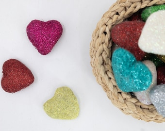 50 piezas-5 cm Corazón de fieltro con brillo / Corazón de fieltro con brillo hecho a mano multicolor / Suministros de artesanía de fieltro / Comercio justo / ENVÍO GRATIS