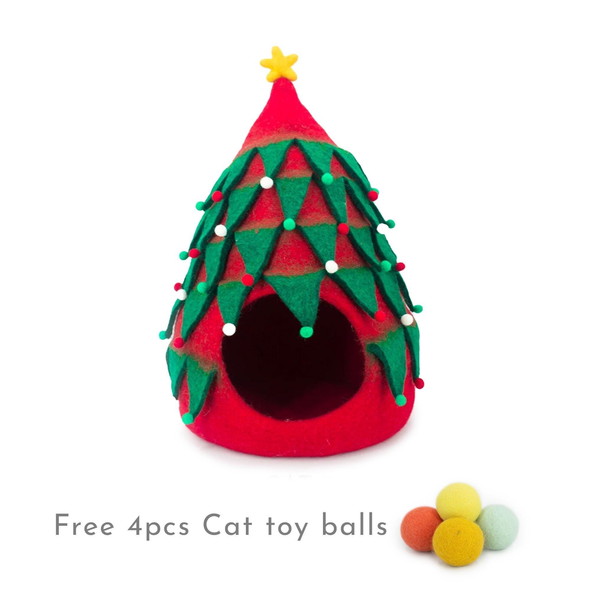 35cm Wool Felt Xmas Tree Cat Cave | Felted Bed Round Furniture House 100% Handmade & Free Shipping