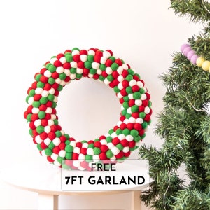 Wool Felt Ball Wreath Made With Christmas Hand Felted Ball Color For Door Decor: Fair Trade and Ethically Made in Nepal
