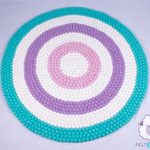Pastel Dream Color Felt Pom Pom Rug | Round Felt Ball Rugs for Living Room, Bedroom, and Nursery | Modern Wool Rug