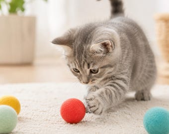 15 Pcs Wool Felt Cat Balls | Handmade Eco-Friendly Felt Cat Toy Set | Interactive Cat Enrichment Toss Toys