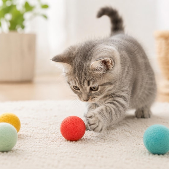 15 Pcs Wool Felt Cat Balls | Handmade Eco-Friendly Felt Cat Toy Set | Interactive Cat Enrichment Toss Toys
