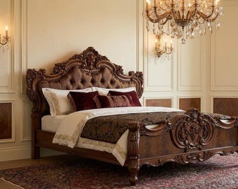 Luxury Carved Wooden Bed | Antique Bed Frame | Victorian Style Bedroom Furniture
