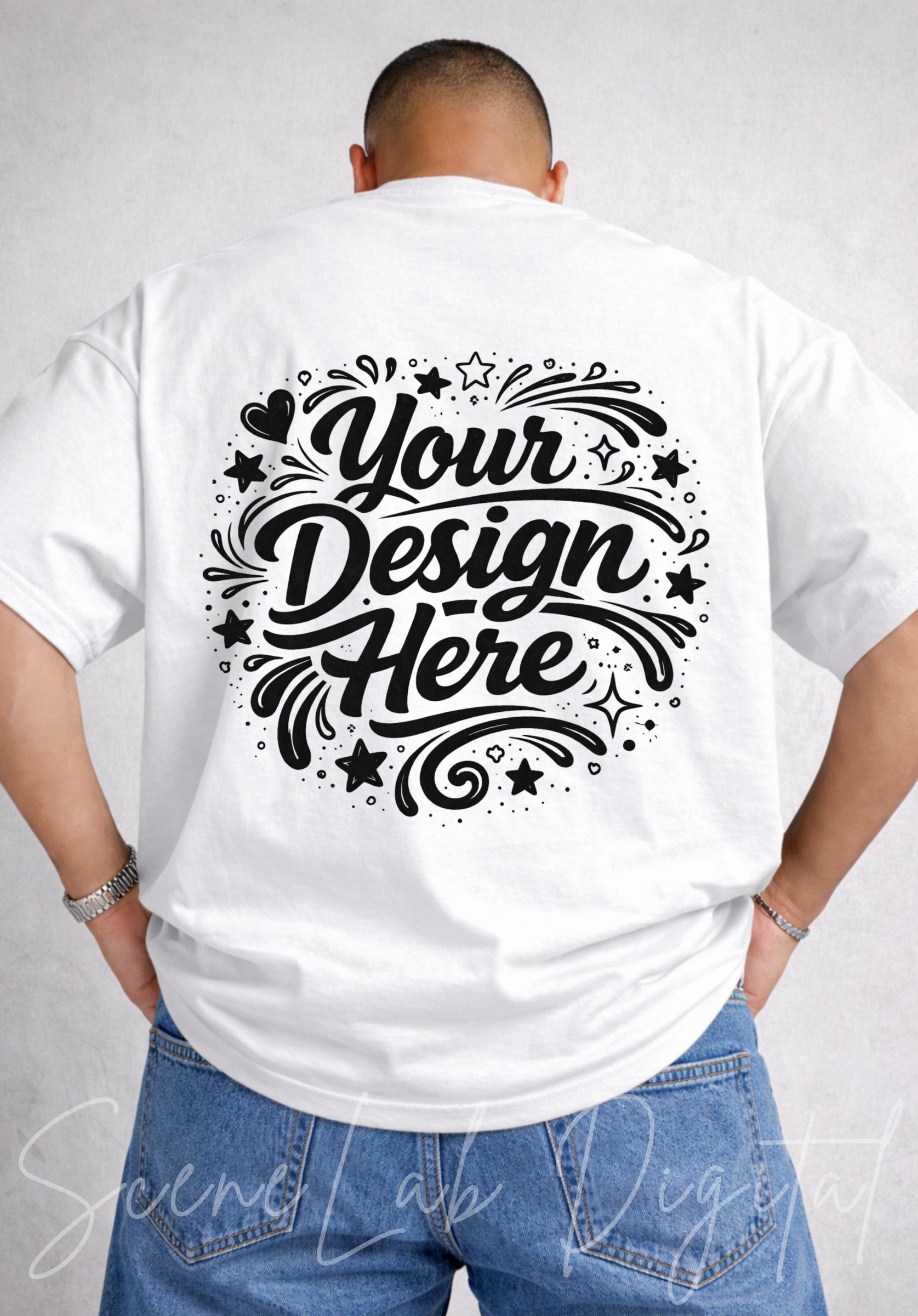 White Back T-shirt Mockup Male Model, Blank Tee Rear View Mockup for ...