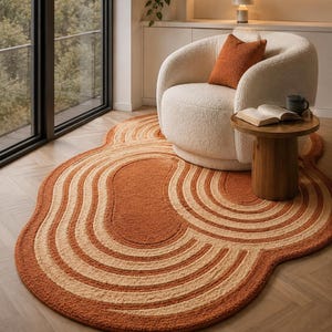 Yin Yang Area Rug, Abstract Orange Rug, Organic Shape Carpet, Retro Modern Rug, Boho Statement Rug, Contemporary Living Room Decor, Unique A