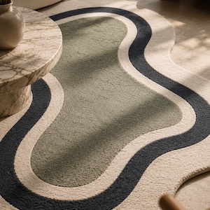 Abstract Organic Shape Rug, Green Modern Area Rug, Irregular Blob Rug, Contemporary Accent Carpet, Scandinavian Decor Rug, Minimalist Living