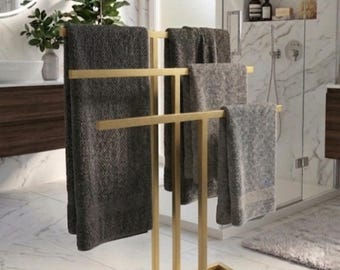 Modern Freestanding Towel Rack, Minimalist Metal 3-Tier Quilt Stand