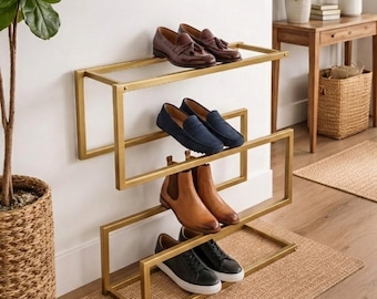 Geometric Metal Shoe Rack, Minimalist Entryway Organizer, Space-Saving Z-Shape Storage