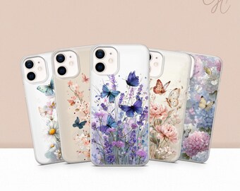 Botanical Butterfly Phone Case Spring Flowers Cover for iPhone 17 Pro Max 16 15 14 13 12 11 Samsung S25 S24 FE S23 S26 A56 A16 Pixel 10 9A