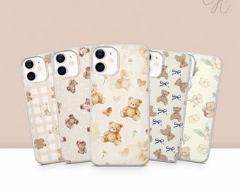 Teddy Bear Phone Case Cute Bear Pattern Cover for iPhone 17 Pro Max 16 15 14 13 12 11 Samsung S25 Ultra S24 FE S23 S26 A56 A16 Pixel 10 9A