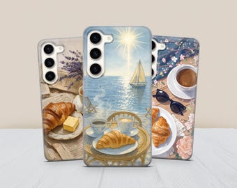 Croissant Phone Case - Bread French Food Cover for Samsung S26 S25 Fe S24 Ultra S23 S20 A37 A56 A16 A17 iPhone 17 Pro Max 16 15 14, Coffee