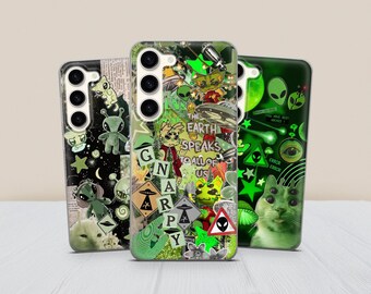 Alien Phone Case - Funny UFO Alien Aesthetic Cover for Samsung S26 S25 Fe S24 Ultra S23 S20 A37 A56 A16 A17  iPhone 17 Pro Max 16 15 14 13