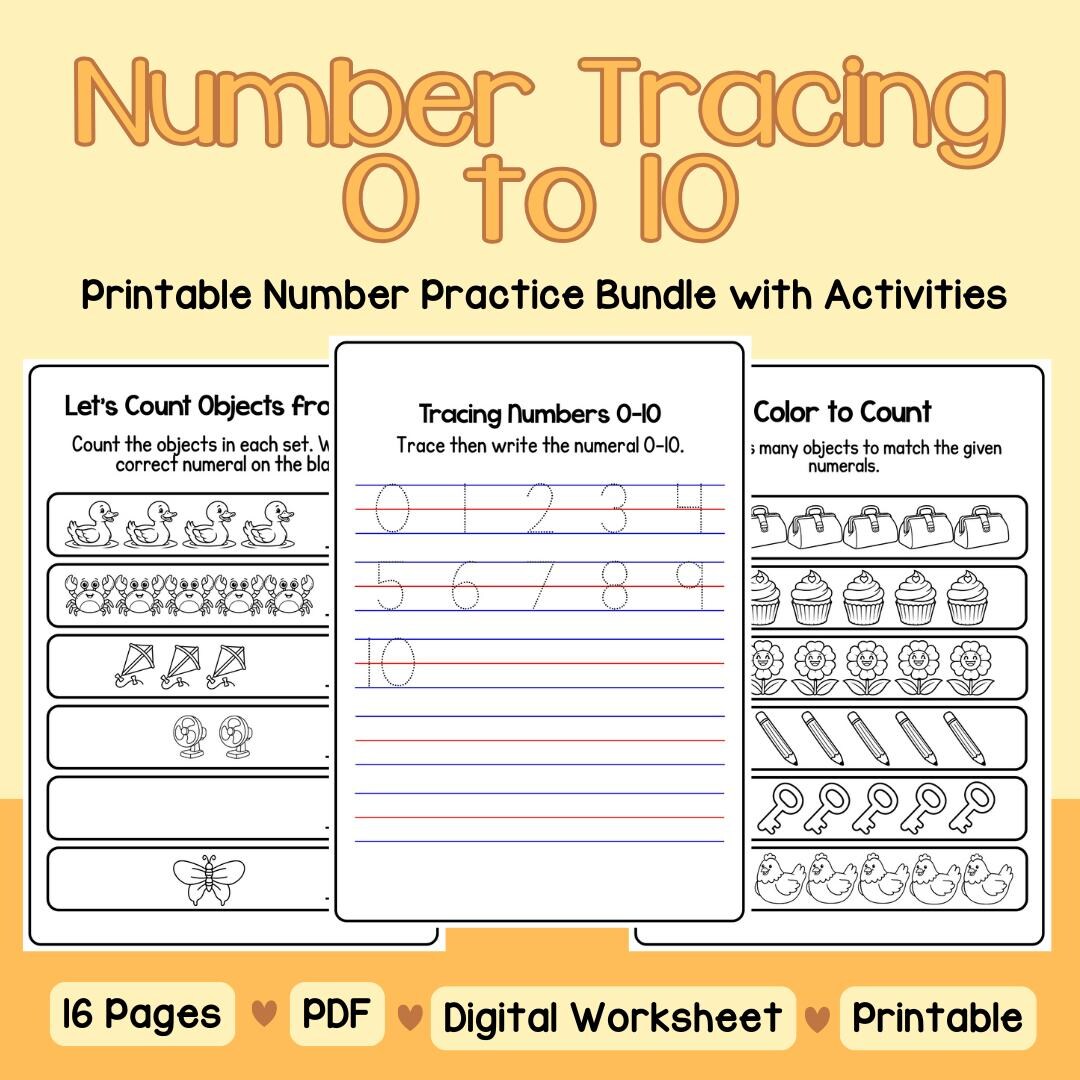 Number Tracing Worksheets 0-10: Early Math Practice (digital Download ...
