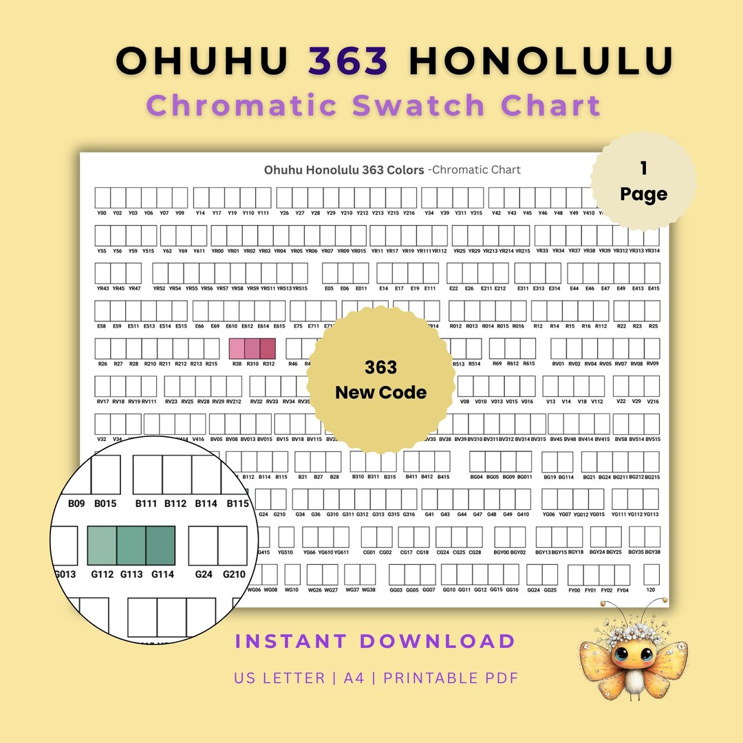 Ohuhu Honolulu 363 Color Marker Swatch Chart: New Code, Chromatic Color ...