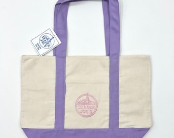 Trader Joe's stor pastellfärgad tygväska i canvas - Viral 2026 påsk vår återanvändbara lavendelfärgade tygväskor