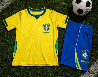 Set da calcio personalizzato del Brasile, kit da calcio personalizzato per bambini con pantaloncini