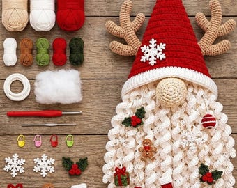 Christmas Crochet Door Hanging Kit DIY Reindeer Gnome Yarn Craft Set 3D Handmade Holiday Wall Decor Crochet Lover Gift Ornament