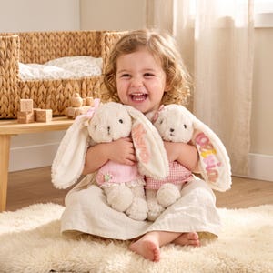 Custom Bunny Plush Custom Name Stuffed Rabbit First Birthday Gift Baby Girl Gift Easter Bunny Soft Toy Baby Shower Gift