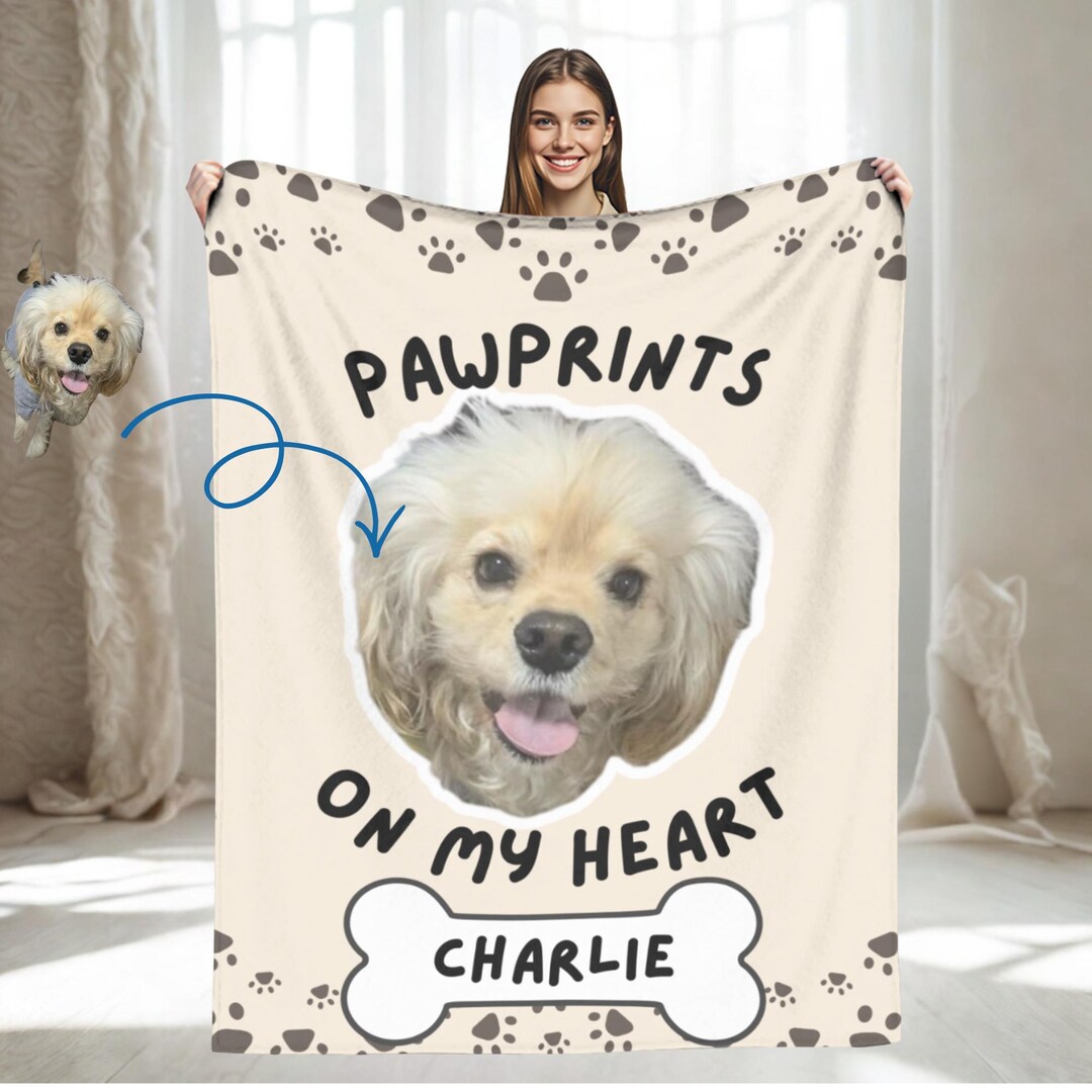 Custom Pet Photo Blanket Personalized Dog Blanket Paw Print Pet Blanket ...