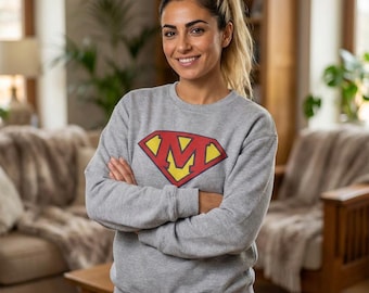 Superhero M Shield Logo Sweatshirt | Red Yellow Emblem