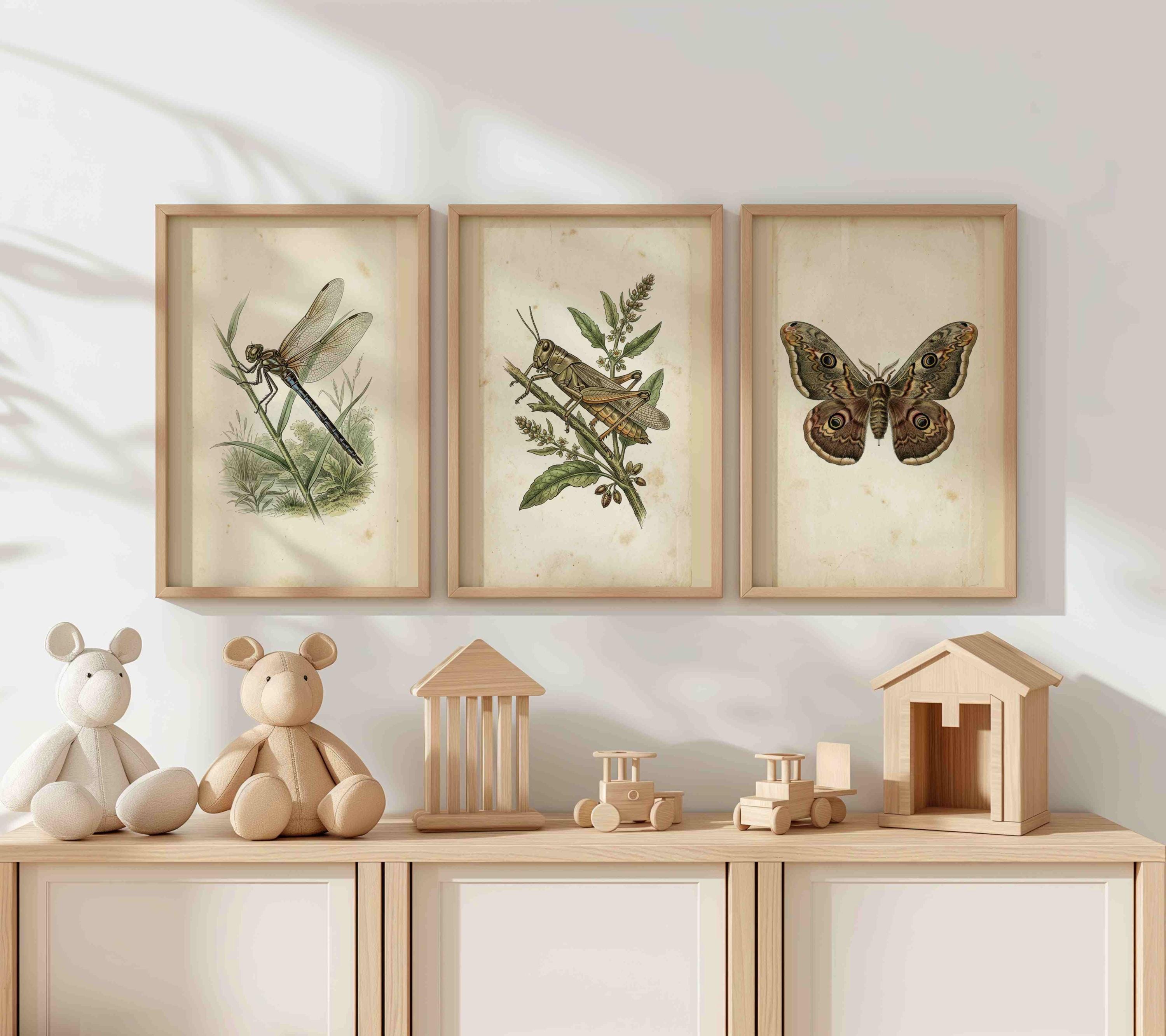 Vintage Insect Wall Art Set of 6 Printable, Botanical Bug Prints Bee ...