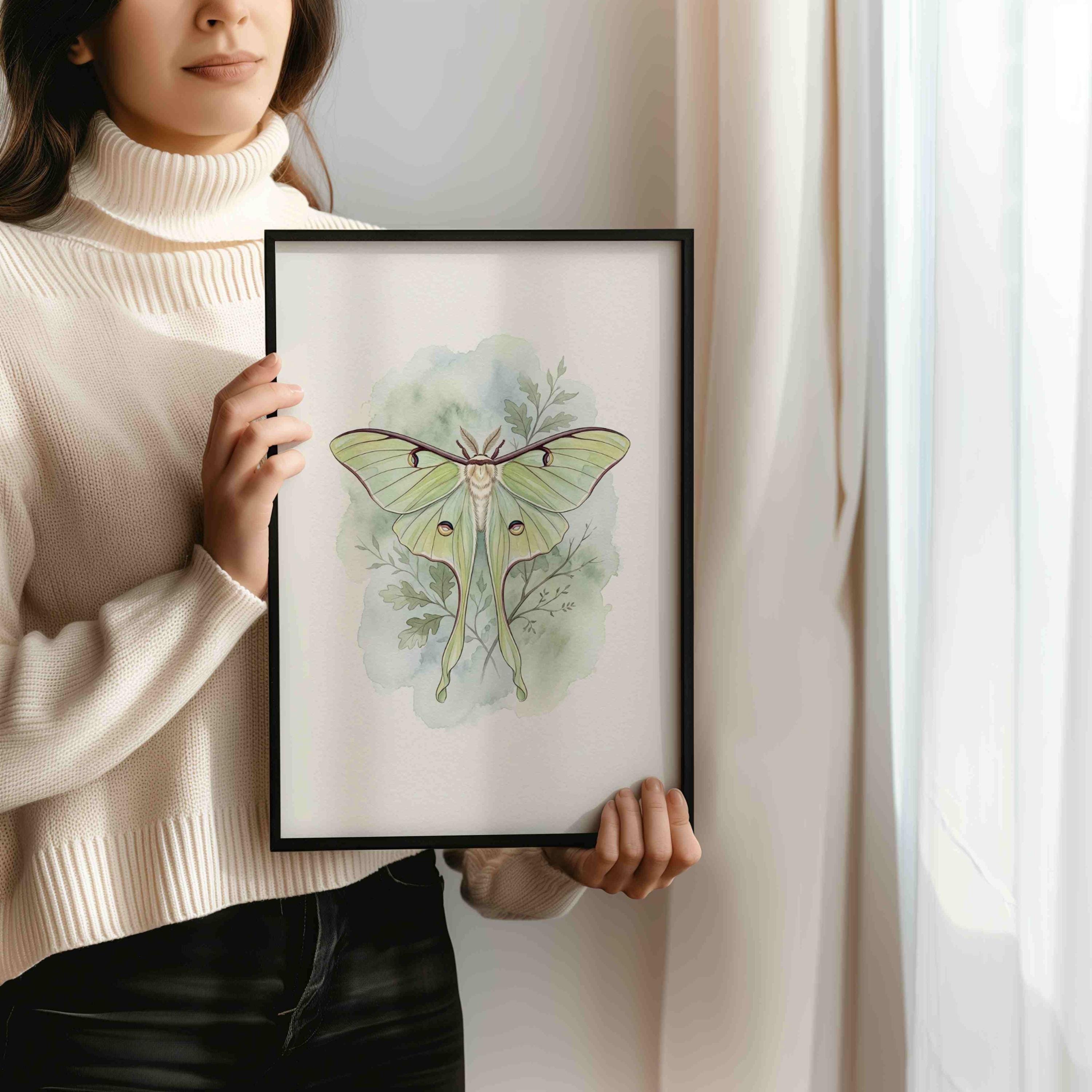 Luna Moth Wall Art Printable, Watercolor Moth Illustration, Cottagecore ...