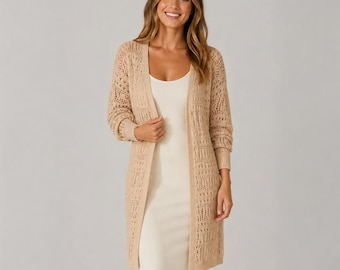 Women Open Knit Cardigan - Summer Layering Beach Cover Up - Resort Wear - Gift for Her