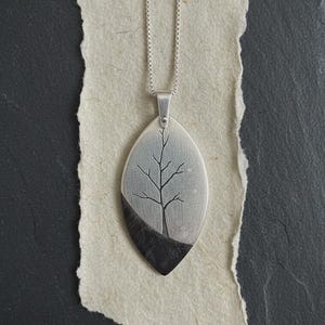 Tree of Life Necklace 925 Sterling Silver and Ebony Wood, Handmade Hand Sawn Pendant for Women, Nature Wood Jewelry, Artisan Gift image 1