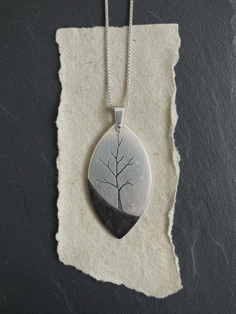 Tree of Life Necklace 925 Sterling Silver and Ebony Wood, Handmade Hand Sawn Pendant for Women, Nature Wood Jewelry, Artisan Gift image 1