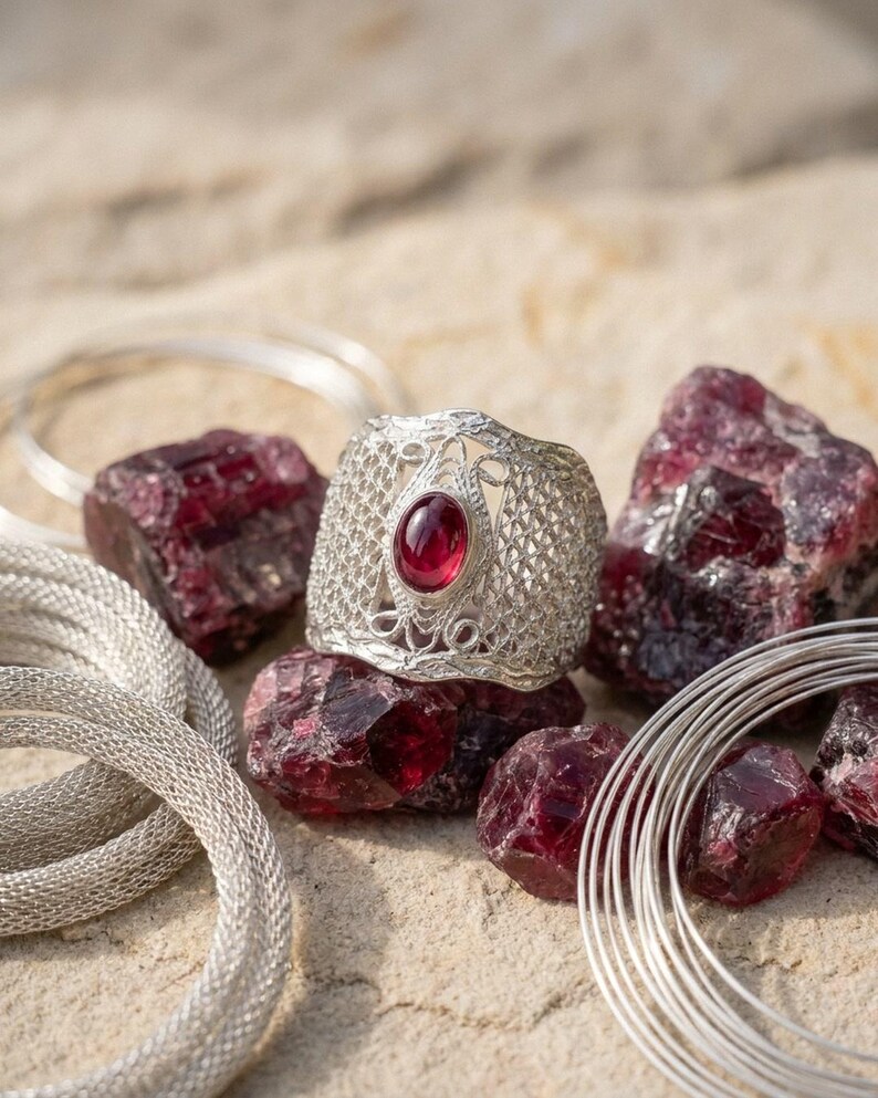 Tourmaline Statement Ring 925 Sterling Silver, Handmade Filigree Wide Band Ring for Women, Natural Gemstone Jewelry, Artisan Gift image 3