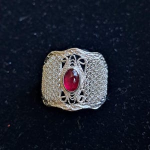 Tourmaline Statement Ring 925 Sterling Silver, Handmade Filigree Wide Band Ring for Women, Natural Gemstone Jewelry, Artisan Gift image 8