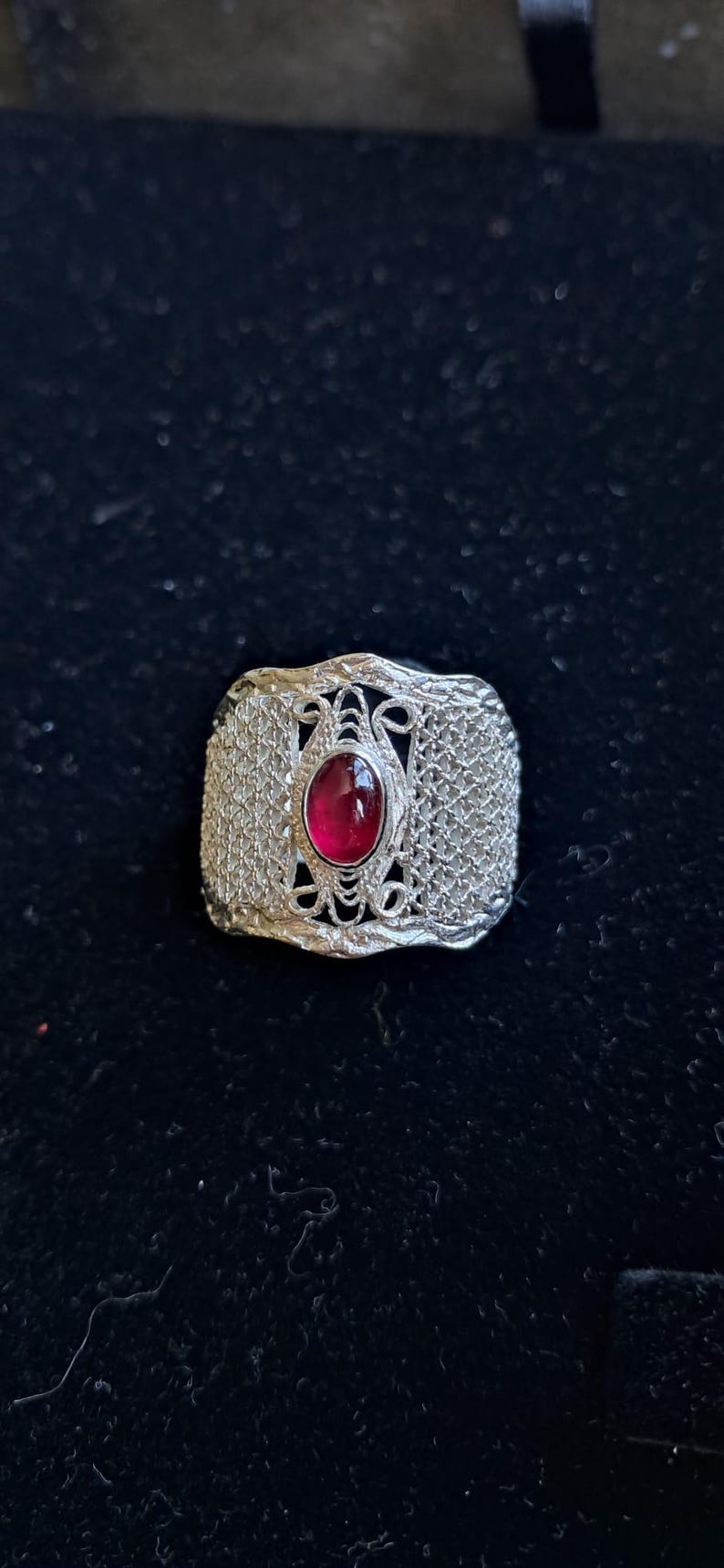 Tourmaline Statement Ring 925 Sterling Silver, Handmade Filigree Wide Band Ring for Women, Natural Gemstone Jewelry, Artisan Gift image 8
