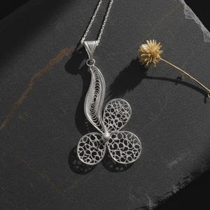 Trinity Pendant Necklace 925 Sterling Silver, Handmade Filigree Telkari Necklace for Women, Faith Hope Love Jewelry, Artisan Gift image 1