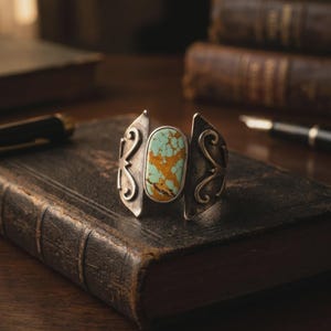 Anillo de turquesa de plata de ley 925, anillo llamativo de filigrana hecho a mano, anillo bohemio de piedra natural para mujer, regalo de joyería artesanal Telkari imagen 3